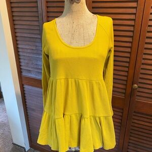 Maeve by Anthropologie Mustard Long Sleeve Cotton Small Top
